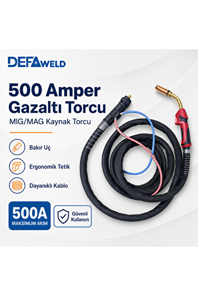 DEFAWELD 500 Amper 5 Metre Gazaltı Torcu MIG/MAG Kaynak Torcu Bakır Uçlu Daya...