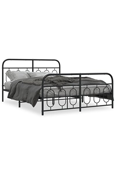 vidaxl Cadru pat metalic cu tăblie de cap/picioare, negru, 135x190 cm