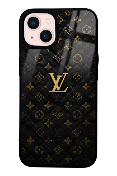 Spoyi iPhone 13 Black Gold LV Tasarımlı Glossy Telefon Kılıfı