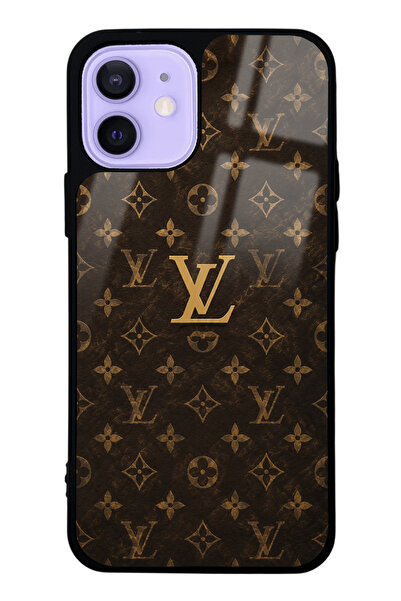 Spoyi iPhone 12 Brown Gold LV Tasarımlı Glossy Telefon Kılıfı