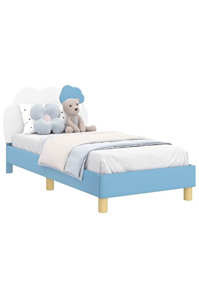 vidaxl Cadru de pat pentru copii cu spătar albastru 80 x 160 cm PU