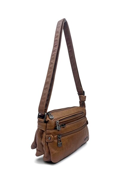 Sanmorris Multi-Compartment Washed Leather Women's Crossbody Shoulder Bag (Me...