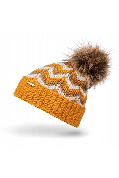 Brødrene Caciula pentru iarna dama, Brodrene, Lana, 55-58 cm, Galben/Alb