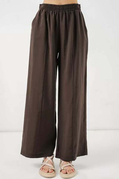 Generic Brand Women's Elastic Waist Wide Leg Light Brown Palazzo Trousers