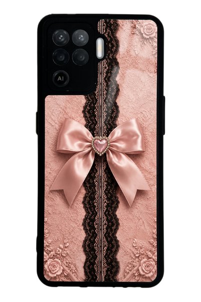 Spoyi Oppo Reno 5 Lite Glossy Phone Case with Pink Lace Bow Design