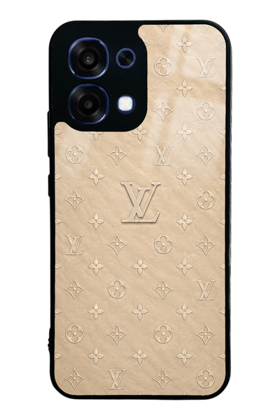 Spoyi غطاء هاتف لامع بتصميم LV باللون البيج الذهبي لهاتف أوبو A6 برو