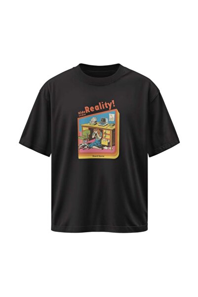 buzagi tasarım ürünleri Reality Unisex Oversize Black T-Shirt