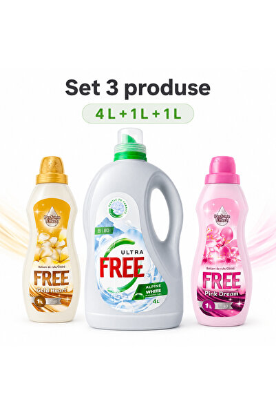 FREE Set 3 produse pentru rufe, Ultra Alpine White 4 L, Gold Heart 1 L, Pink ...