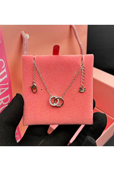 Generic Silver Necklace with Interlocking Rings and Hanging Bracelets