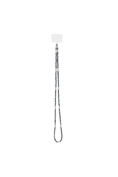 Z Store Șnur de telefon cu mărgele - Albastru-negru cu mărgele albe - 48cm
