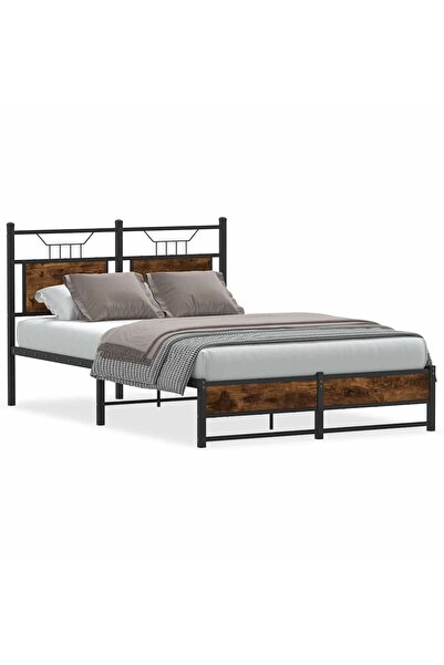 vidaxl Cadru pat fără saltea stejar fumuriu 120x200 cm, lemn prelucrat