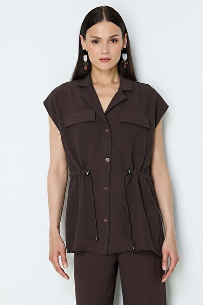 Generic Brand Beli Lace-Up Vest with Flap Pockets