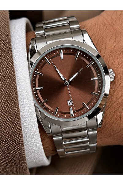 Weluxa Men's Wristwatch Silver Color Brown Dial Calendar Sport & Classic Gift...