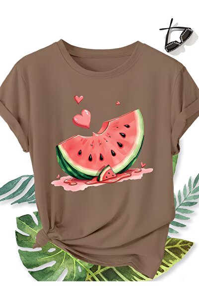 JENOLAN Women's Watermelon Printed Oversize T-Shirt Casual