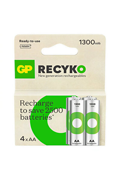 GP ReCyko 1300 Serisi 1300 mAh NiMH AA Kalem Boy 4'lü Şarjlı Pil