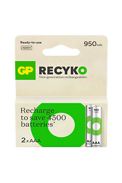 GP ReCyko 1000 Serisi 950 mAh NiMH AAA İnce Kalem Boy 2'li Şarjlı Pil