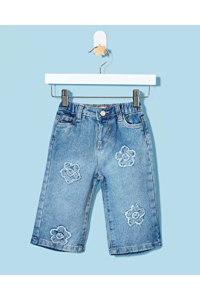 REDTAG Infant Girls Blue Embellished Wideleg Jeans