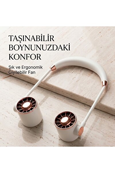 MRKAY Taşınabilir Usb Şarjlı 3 Kademeli Ergonomik Boyun Fanı Vantilatör Soğutucu