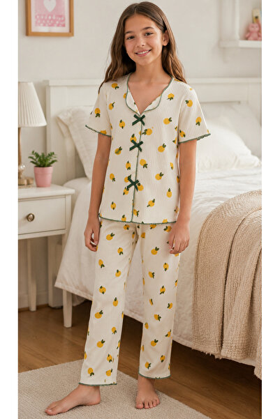SANTRALBEBE Girl's Soft Textured Patterned Pajama Set