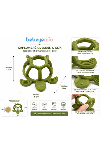 Bebeye Kaplumbağa Dişlik Yeşil | Bebek Dişliği, Diş Kaşıyıcı ve Duyusal Gelişim Oyuncağı