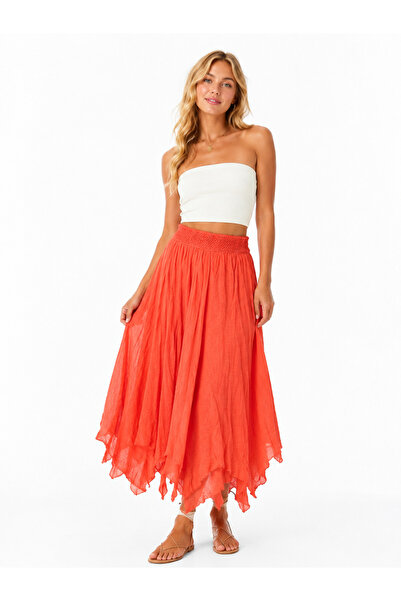 duygu altıntaş Italian-Inspired Cotton Asymmetrical Cut Skirt – Orange