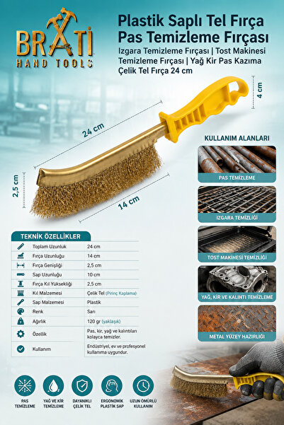BRATİ HAND TOOLS فرشاة سلكية بمقبض بلاستيكي، فرشاة لإزالة الصدأ، فرشاة تنظيف ...