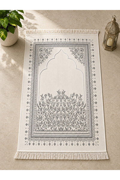Pamuklife Lüks Kadife Dokuma Seccade Yumuşak Dokulu Saçaklı Mihrab Desenli Na...