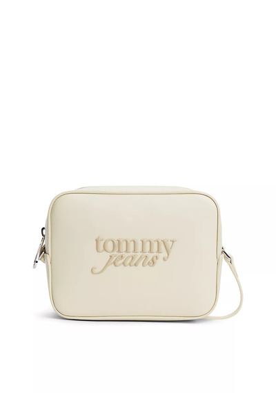 Tommy Hilfiger Women's Beige Shoulder Bag with Embossed Logo and Removable Sh...