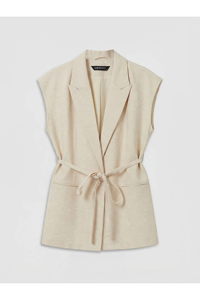 LC Waikiki Ecru Linen Blend Women's Classic Vest with Belted Waist