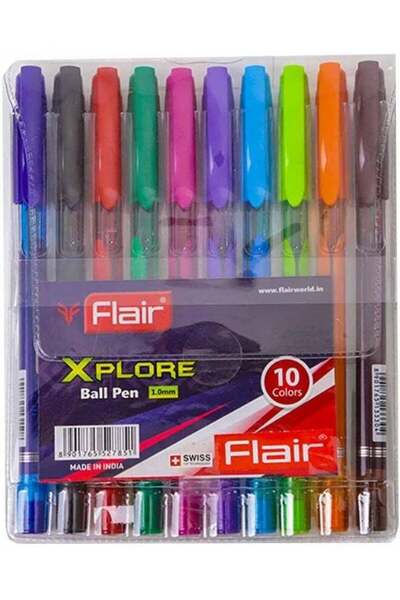 Flair Xplore 10pc Ball Pen 1.0mm - Assorted Colours