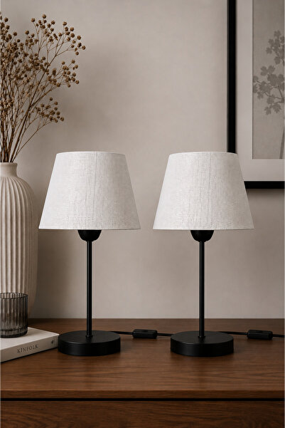 Eslight Modern İskandinav Tarz 2'li Set Siyah Ayak Masa Lambası Hasır Dokulu ...