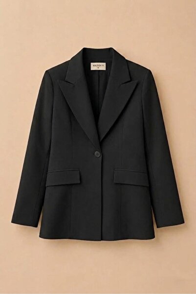 Raneel Kazançlı Alışveriş Women's Blazer Jacket Long Lined and Padded Black