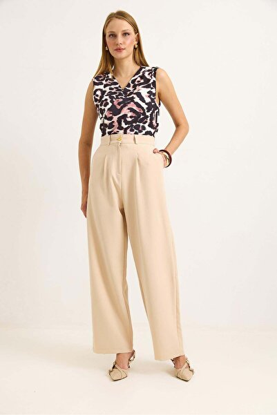 Raneel Kazançlı Alışveriş High waist wide leg trousers cream