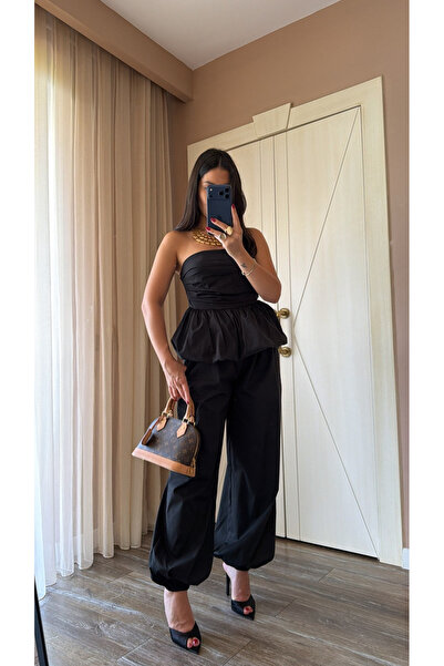 My Blog Set bluză neagră cu balon și pantaloni shalwar - 7334