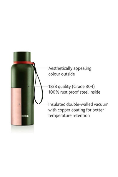 Borosil Vacuum Trek Bottle, Green 500Ml