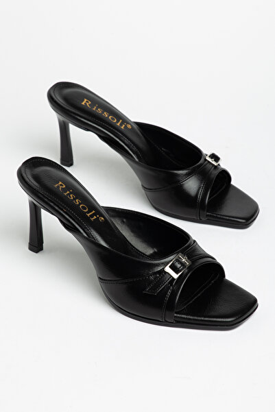 RİSSOLİ Women's Black Belt Buckle Detailed Thin Heeled Sandals