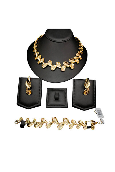 Generic Gold Tone Leaf Jewelry Set Necklace Earrings Bracelet 3 Piece Fashion...