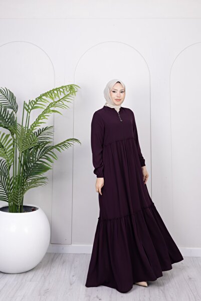 Dayfabric 2 Katlı Elbise Görünümlü Ferace | Mürdüm