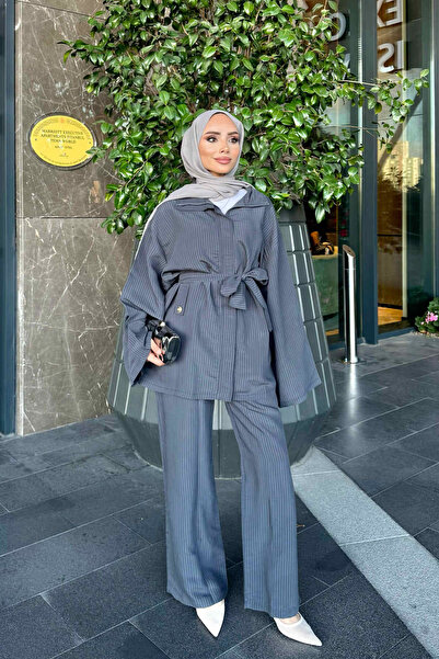 İmajButik Anthracite Jacket and Trousers Striped Suit