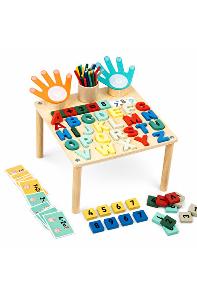 Picodino Masă Montessori din lemn cu litere, cartonașe și activități educative