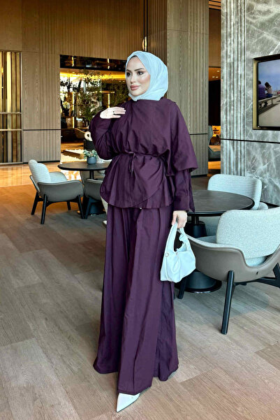 İmajButik Plum Bat Sleeve Trousers Poncho Set