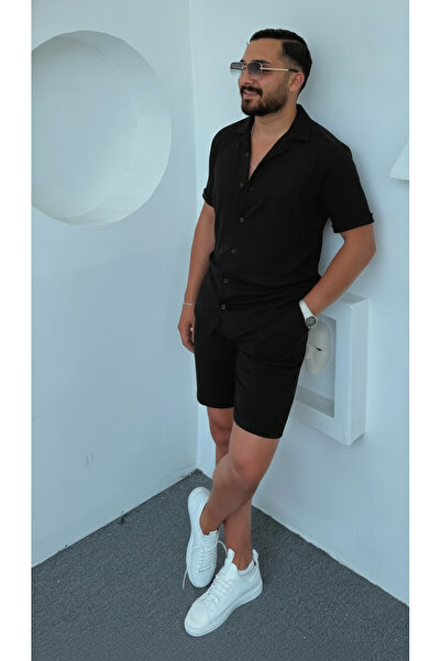 Fifty Color Alaçatı Style Wrinkled Crinkle Fabric Summer Lycra Men's Short Sl...