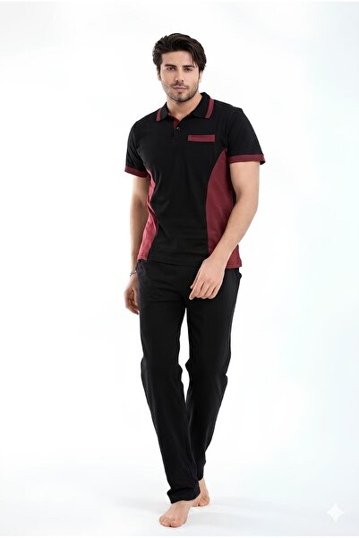 CottonVia Men's Pajama Set, 100% Cotton, Buttoned Collar, Short Sleeve, 30/1 ...