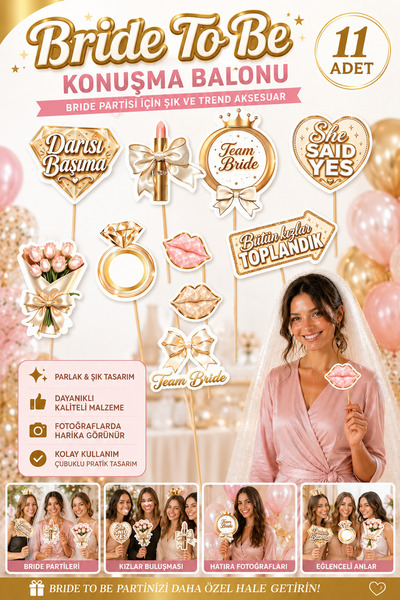 CHANCE GİFT Bride Partisi Konuşma Balonları Esprili Parti Süsü Seti Bride To Be