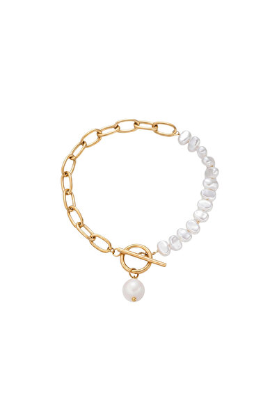 Black Season Gold Stainless Steel Pearl Bracelet - 17 cm Length