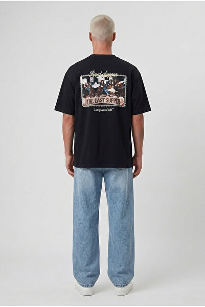 Respire Ανδρικό T-Shirt Oversize με Κέντημα  "Τελετή Φαγητού " Μαύρο