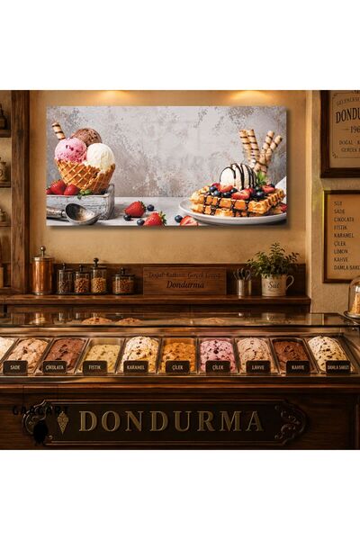 GAAGART Panoramik Kanvas Tablo Dijital Baskı Dondurma Kafe Tatlı Tablosu Waff...