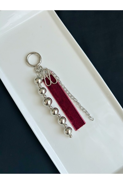 Handmade Bordo Kadife Şeritli Metalik Boncuklu Çanta Aksesuarı Ve Anahtarlık ...