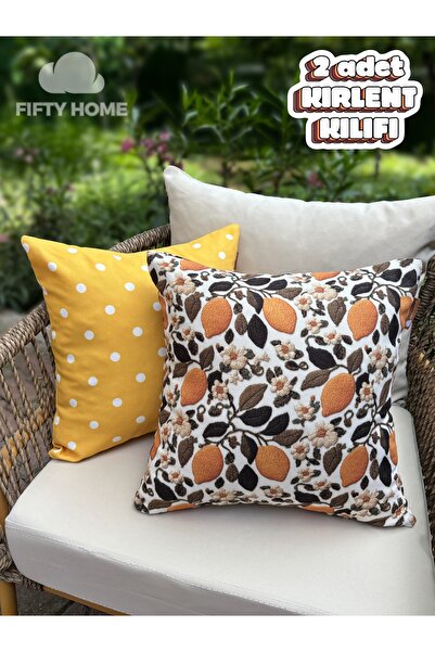 Fifty Home 2 Pieces of Kirlent Case 43X43 cm Digital Printing Summer-Themed G...