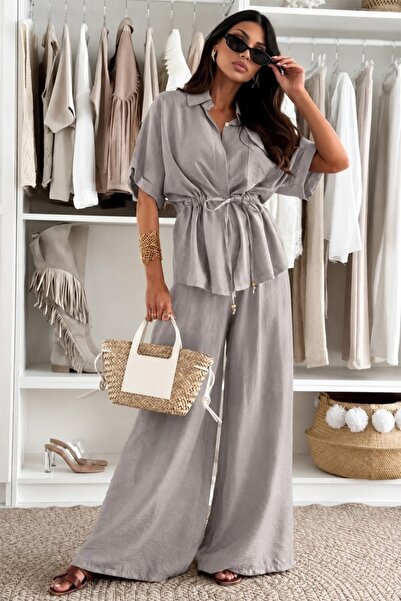 FashionForYou Υπερμεγέθες κοστούμι AZMIRA, αέρινη μπλούζα και φαρδύ παντελόνι...